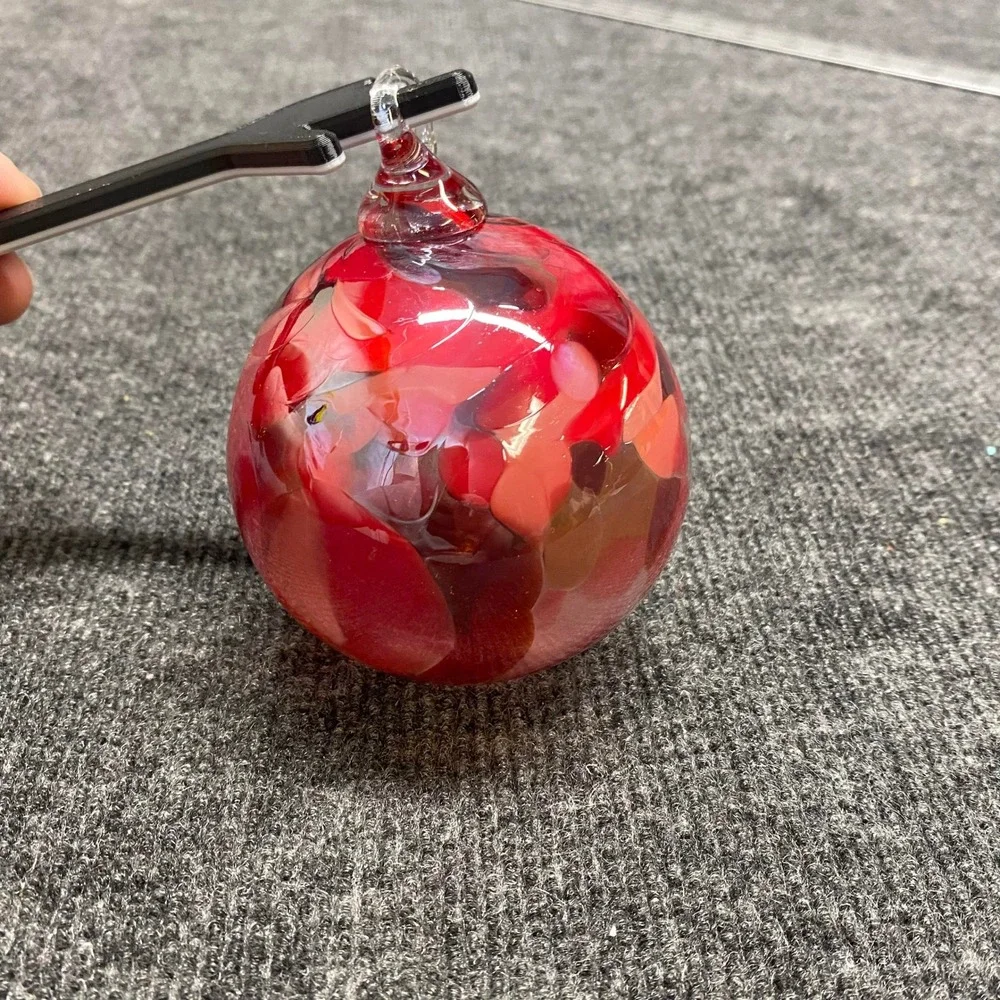 Hand Blown Art Glass Ornament Red Pink Swirl Round Hanging Bauble 3 Inch